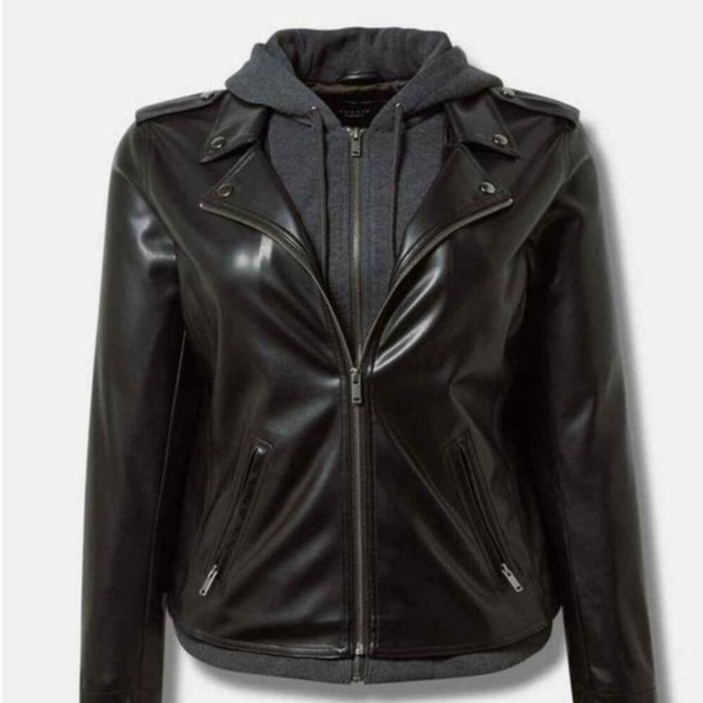 Torrid Plus size moto Fabric Mix Hooded Moto Jacket